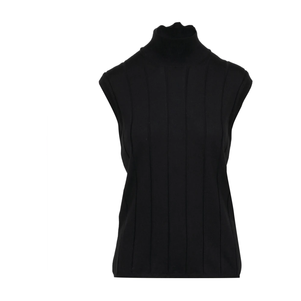 Gran Sasso Merino Wool Rib Knit High Collar Black Dames