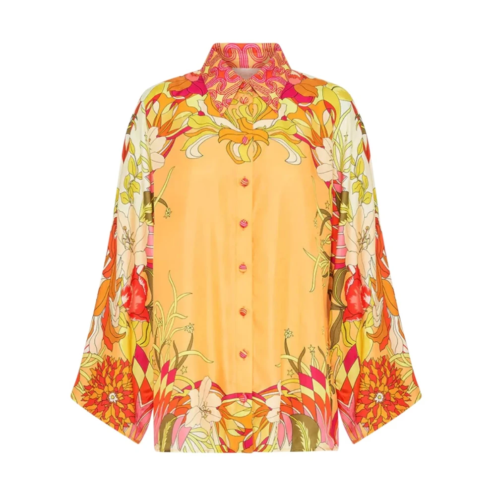 Camilla Oranje Zijden Bloemenshirt Orange Dames