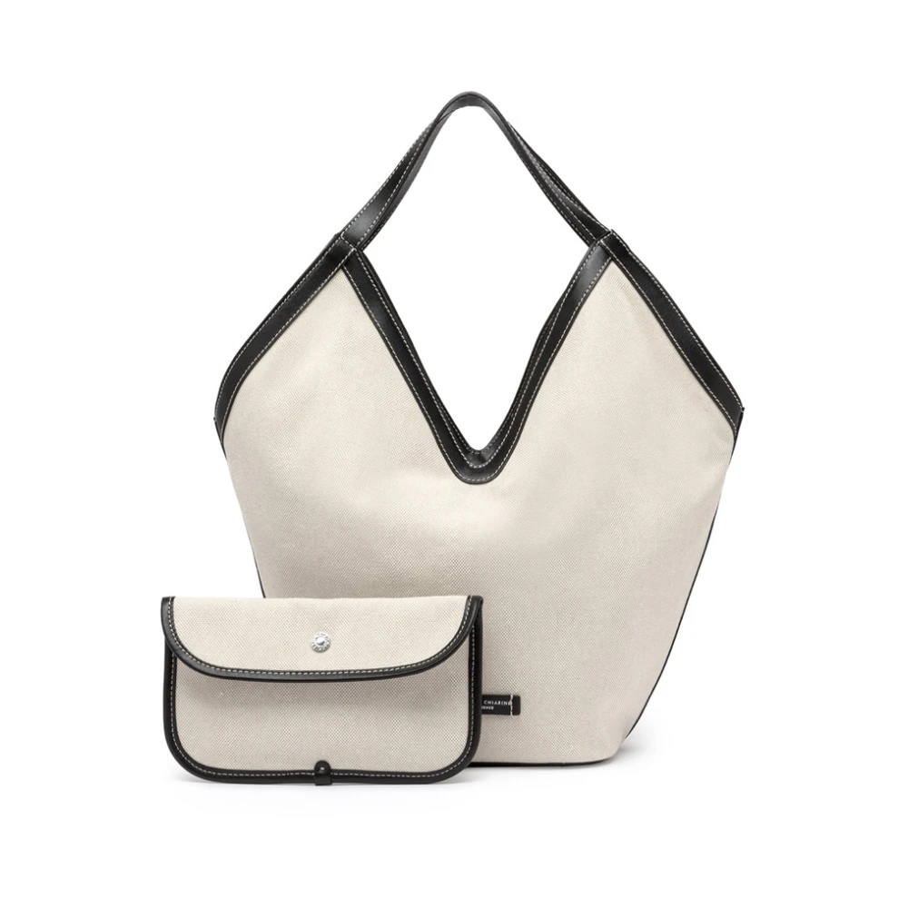 Gianni Chiarini Katoenen en leren tote tas White Dames