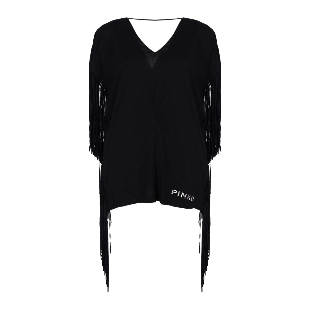 Pinko Blouse met open rug en franjes Black Dames