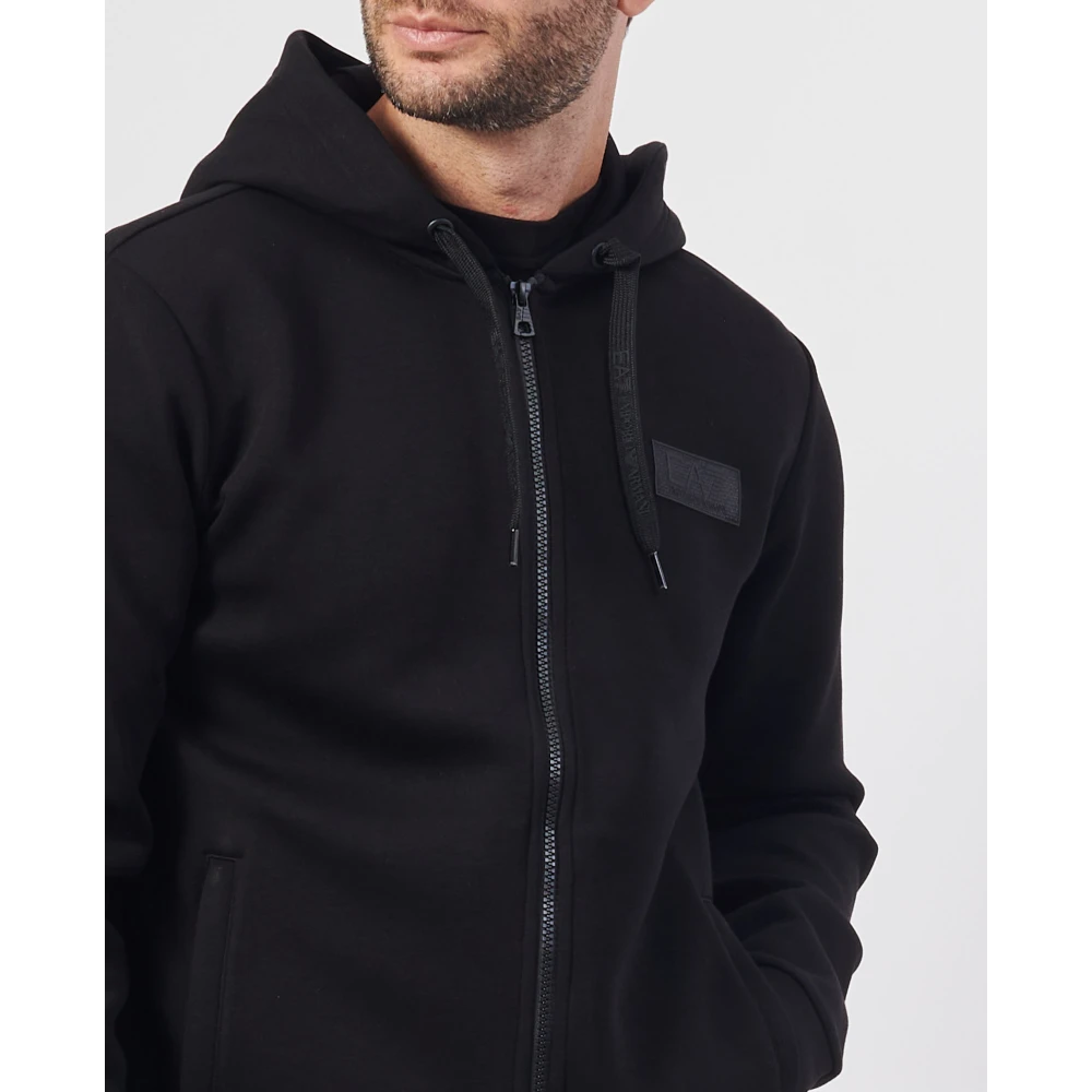 Emporio Armani Zwarte hoodie met volledige rits Black Heren