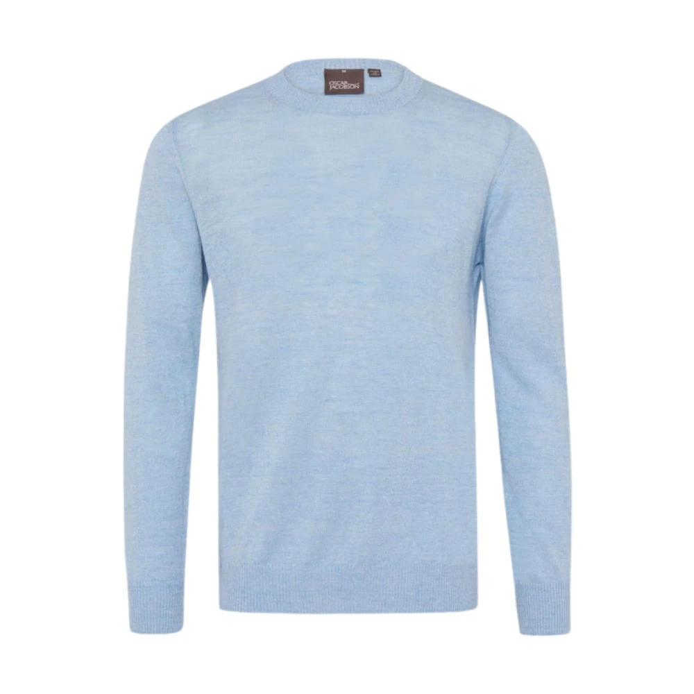 Oscar Jacobson Lichtblauwe Linnen Ronde hals Sweater Blue Heren