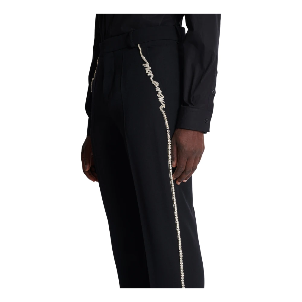 Balmain Geborduurde op maat gemaakte grain de poudre-broek Black Heren