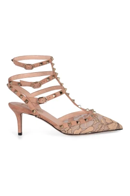 Rockstud Suede and Lace Décolleté
