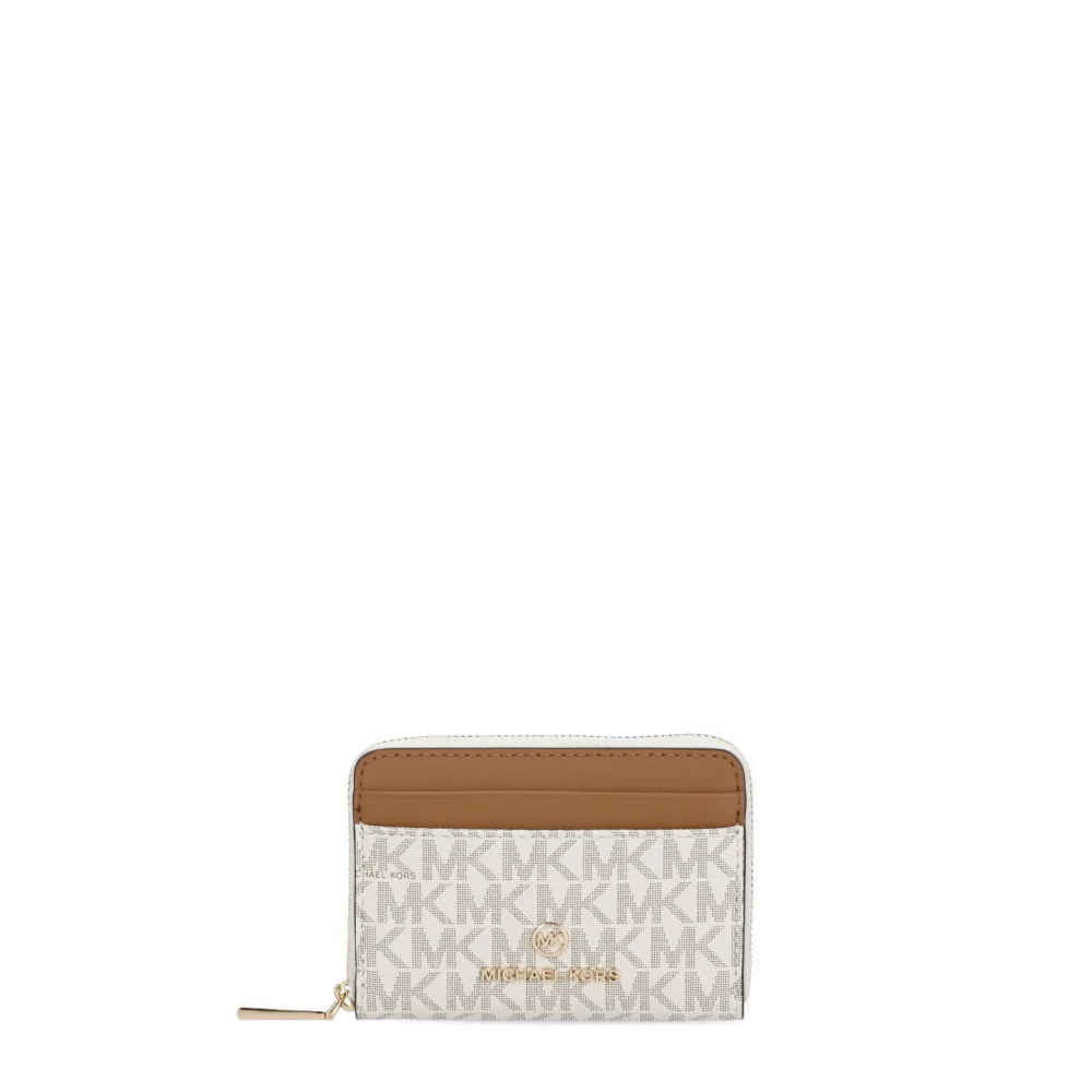 Michael Kors Ivoor Canvas en Leren Portemonnee met Gouden Metalen Details Beige Dames