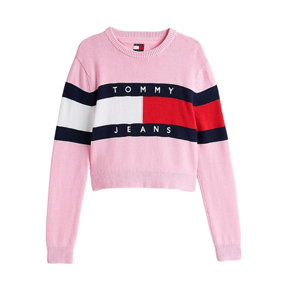 Tommy Jeans Color Block Trui met Ronde Hals Pink Dames