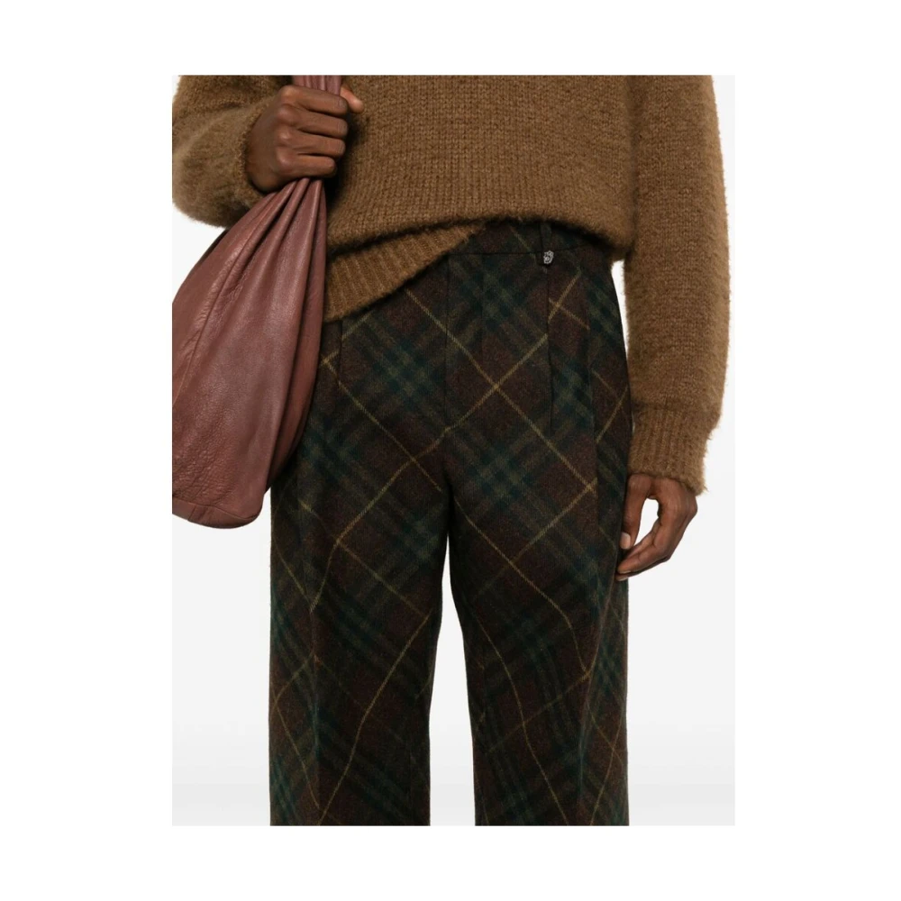Burberry Bruine Geruite Wollen Broek Multicolor Heren