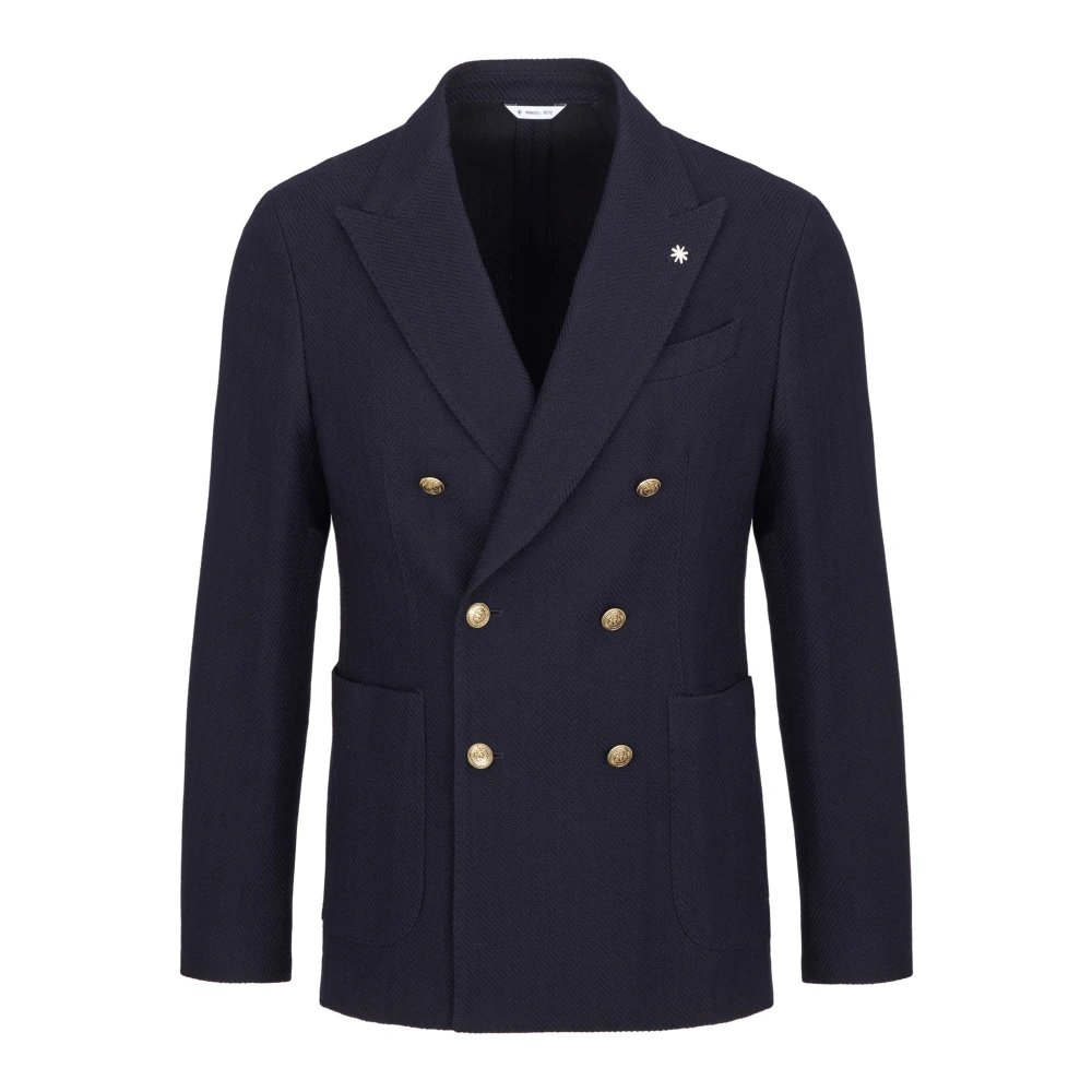 Manuel Ritz Blauw Dubbelborstig Jas met Gouden Knopen Blue Heren
