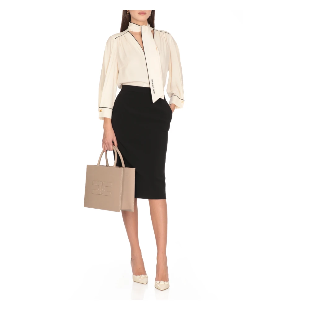 Elisabetta Franchi V-hals viscose jurk in ivoor en zwart Multicolor Dames