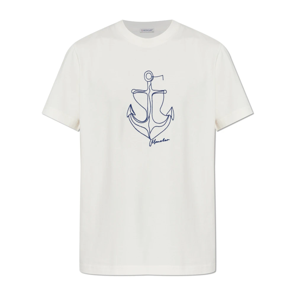 Moncler Herr Beige Toppar L, Bomull, T-Shirt Med Broderat Mönster
