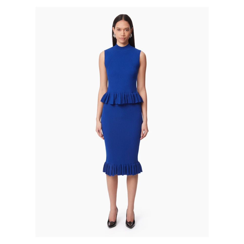 Nina Ricci Blauwe Gerimpelde Peplum Midi Rok Blue Dames