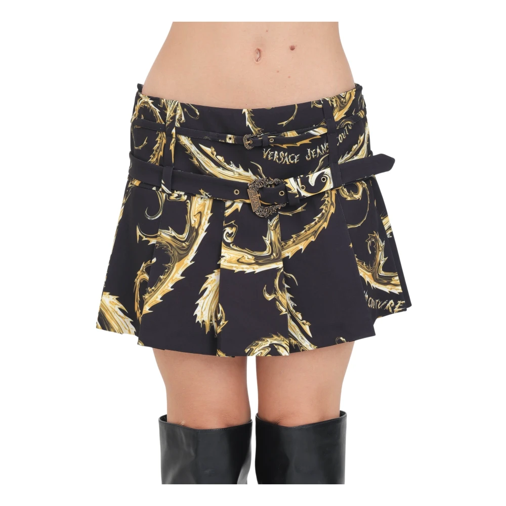 Versace Jeans Couture Zwarte Geplooide Rok met Barok Gespen Black Dames