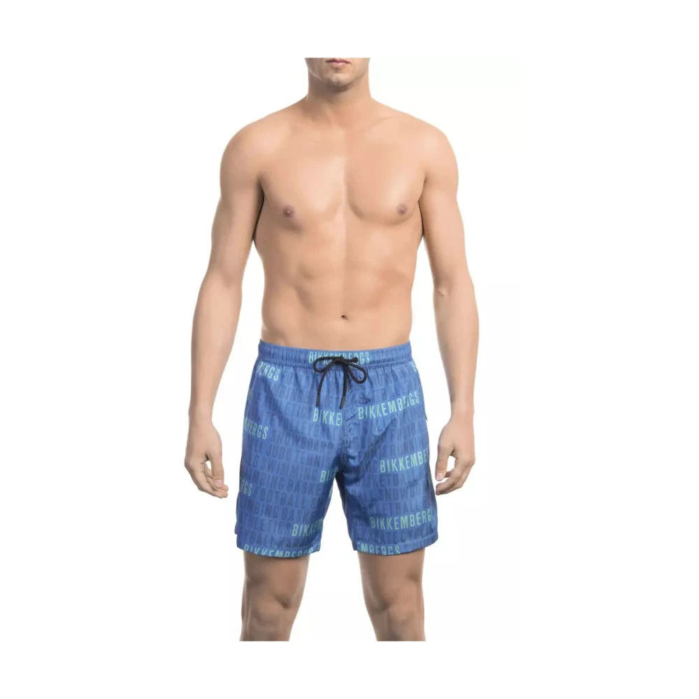 Bikkembergs Men's Multicolor Beachwear, Xl, Blue Swim Shorts With All-Over-Print