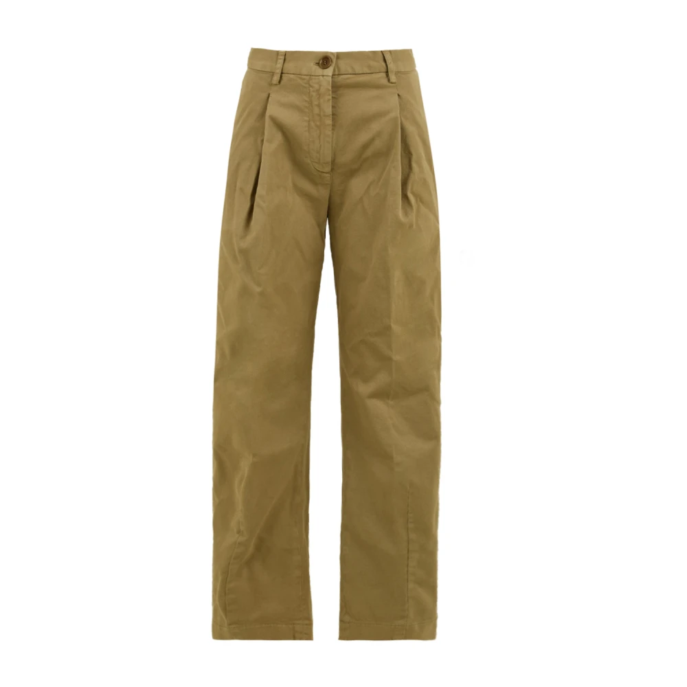 Aspesi Women's Green Straight Trousers, M, Cotton Gabardine Trousers