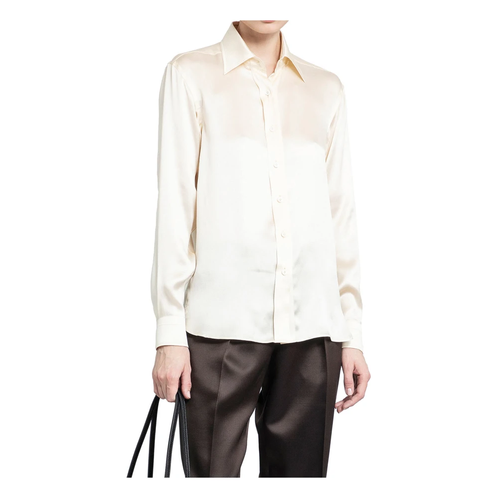 Tom Ford Satin Classic Collar Silk Shirt White Dames