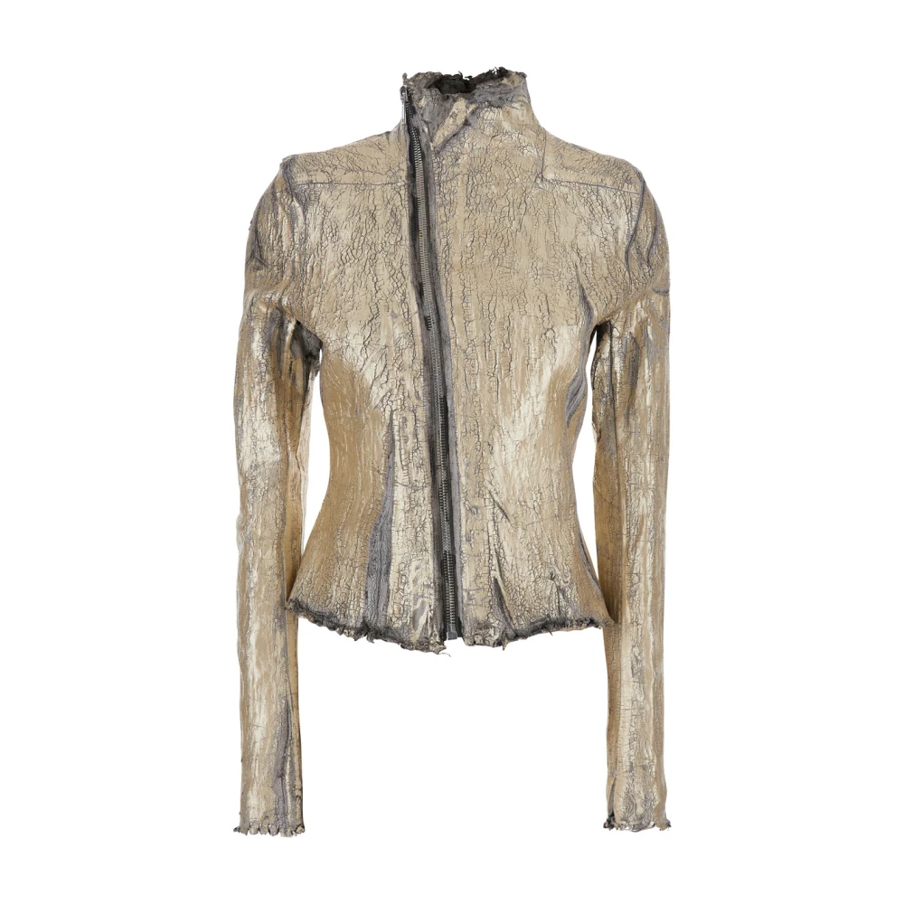 Rick Owens Metallic Asymmetrische Rits Leren Jas Vrouw Gray Dames