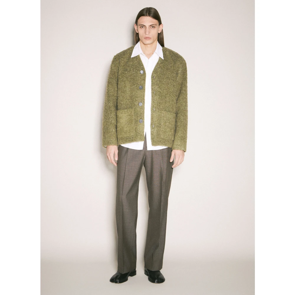 Our Legacy Geborstelde Gebreide Vest V-Hals Knoopsluiting Green Heren