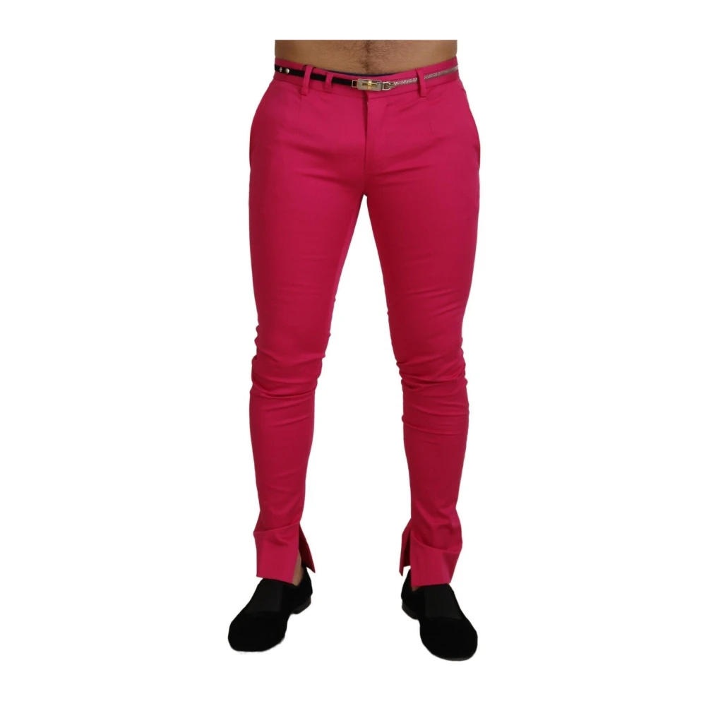 Dolce & Gabbana Men's Pink Zipper Buckle Waist Trousers Pants