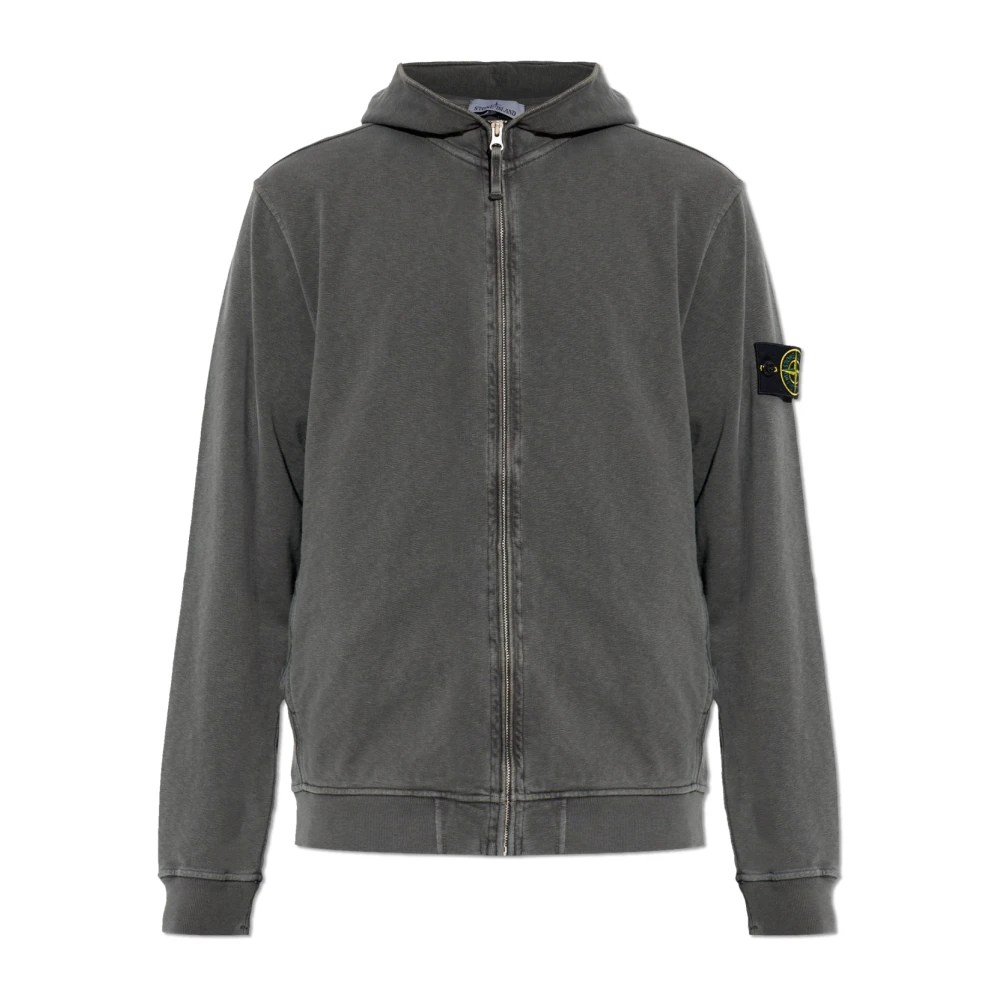 Stone Island Gray Logo Patch Hoodie - Male - Zip-Throughs - S - Sweatshirts & Hoodies