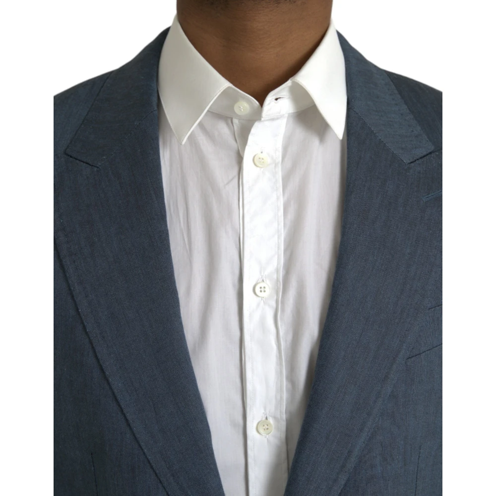Dolce & Gabbana Blauwe Linnen Naples Blazer Blue Heren