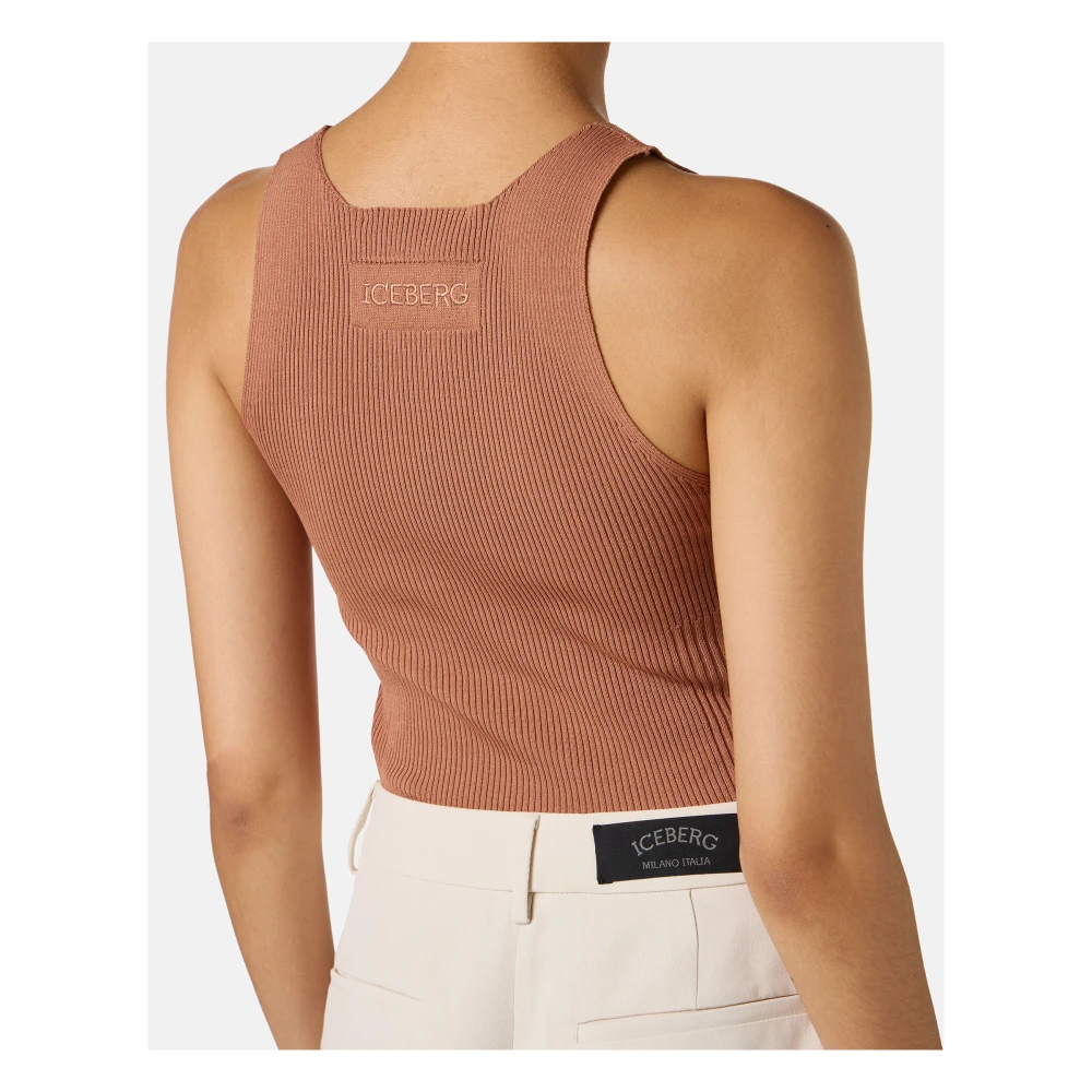 Iceberg Coccio-gekleurde tanktop met verlaagde ribbels in stretch viscose Brown Dames