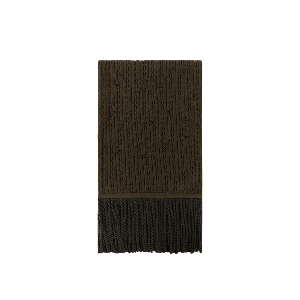 Roberto Cavalli Men's Green Ribbed-Knit Wool Scarf