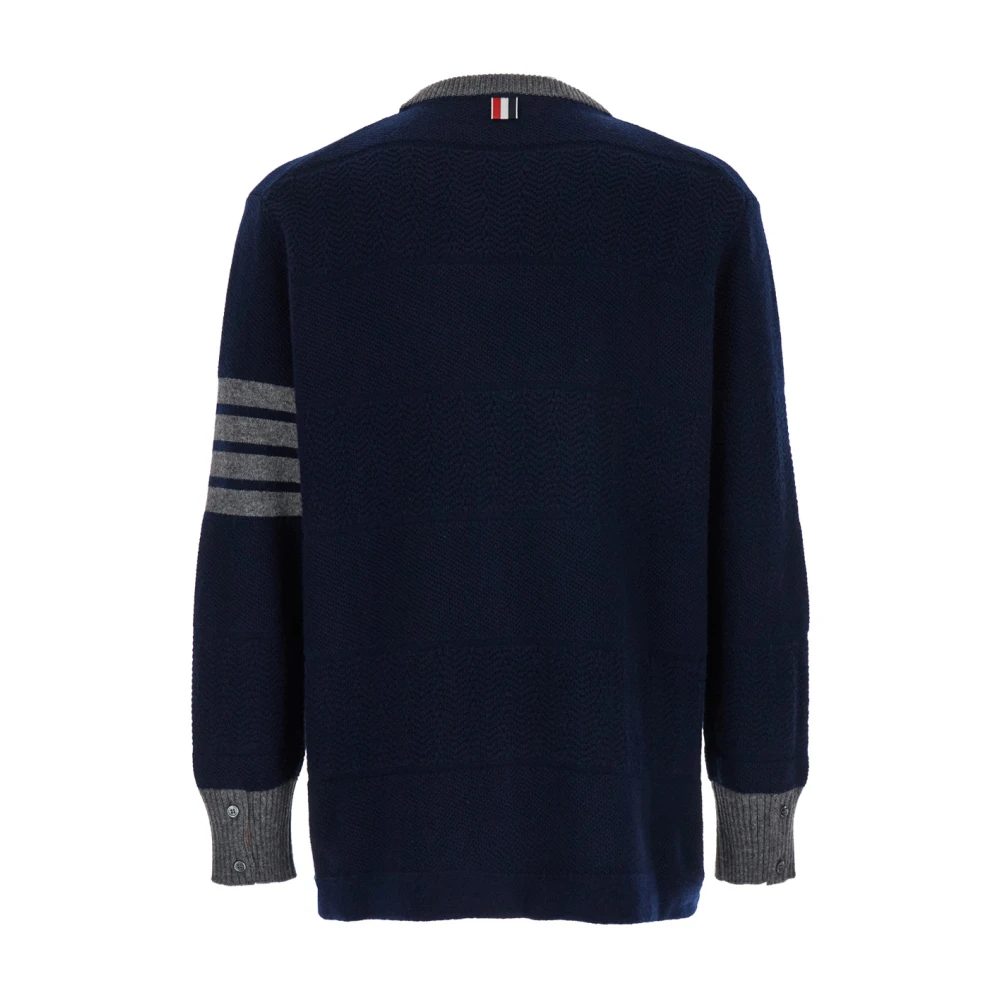 Thom Browne Blauw Grijs Gebreide Trui 4 Bar Detail Blue Heren