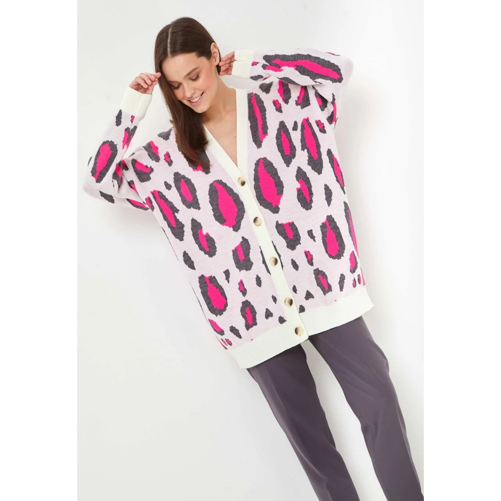Cesare Gaspari Oversized Cardigan Off White Multicolor Dames