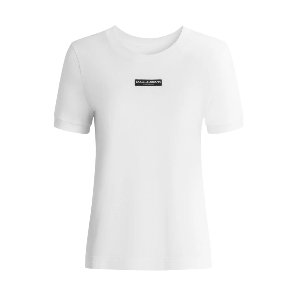 Dolce & Gabbana , T-Shirts, Female, White, S, Logo Cotton T-Shirt