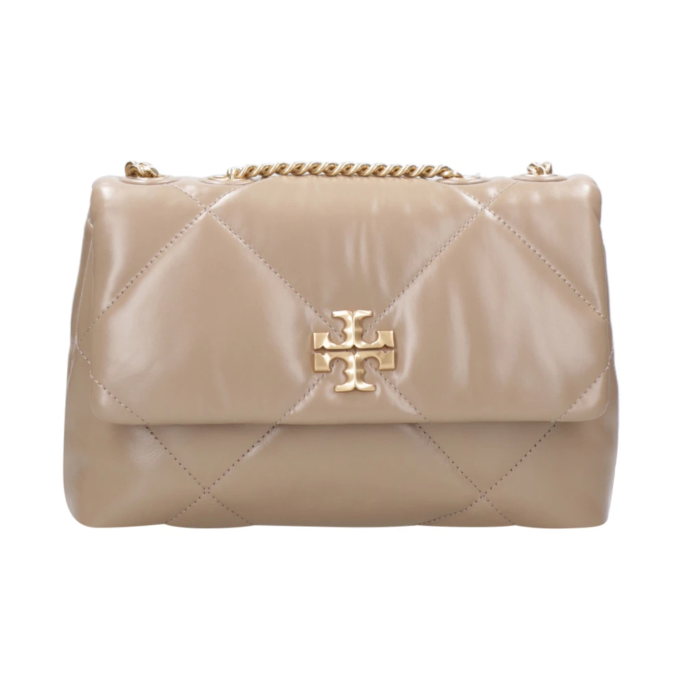 TORY BURCH Nappa Schoudertas met Flap Sluiting Beige Dames