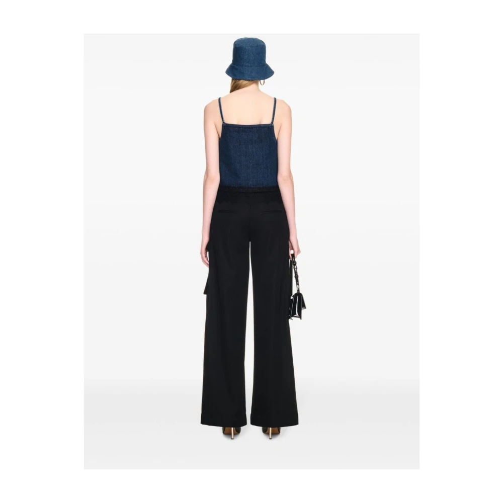 Off White Blauwe Denim Kant Inzet Top Blue Dames