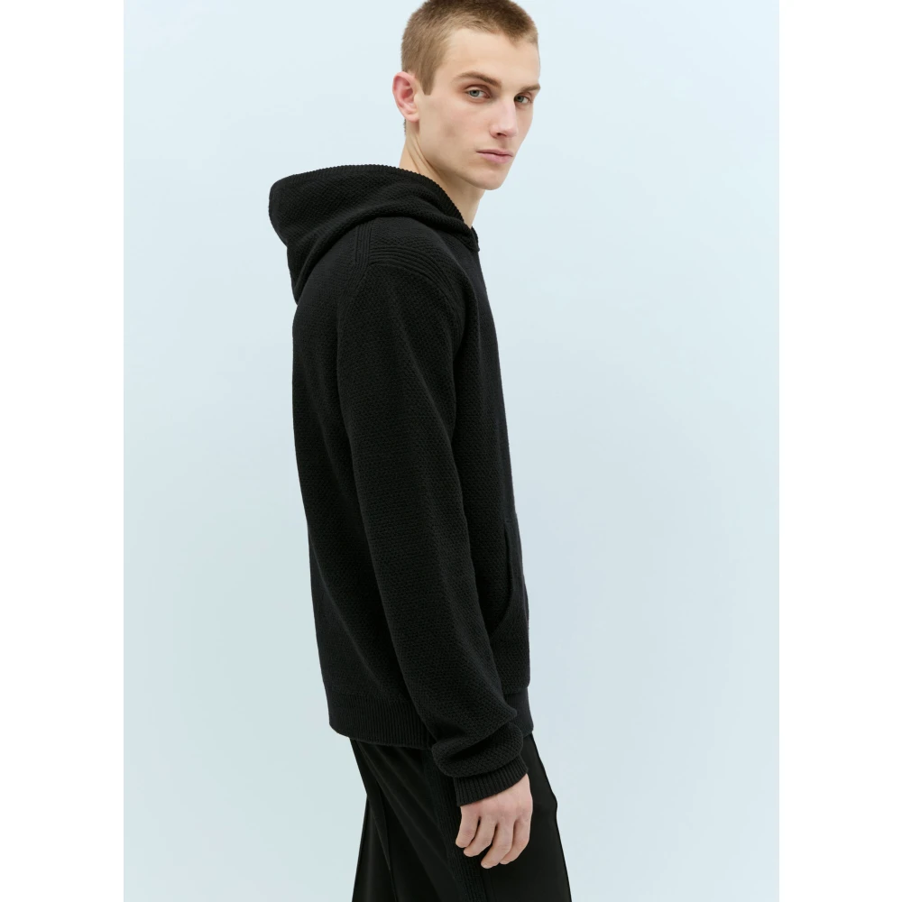 Moncler Wollen Hoodie Logo Zak Ribboorden Black Heren