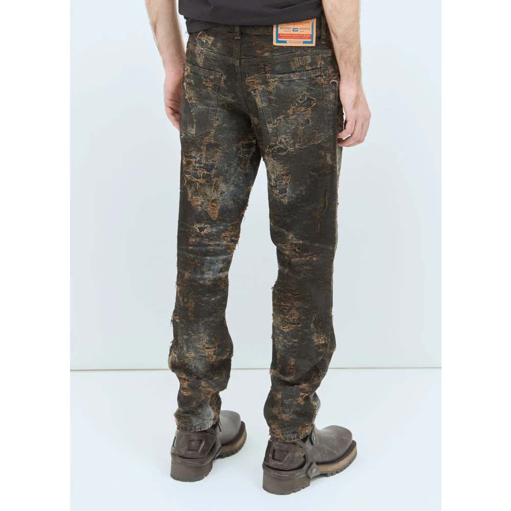 Diesel Coated Jacquard Denim Distressed Jeans Black Heren