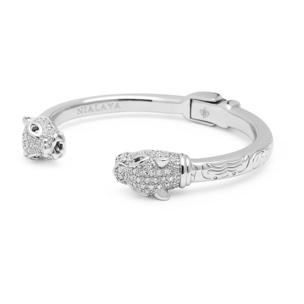 Nialaya Men's Gray Bracelets, L, Silver Cz Panther Bangle