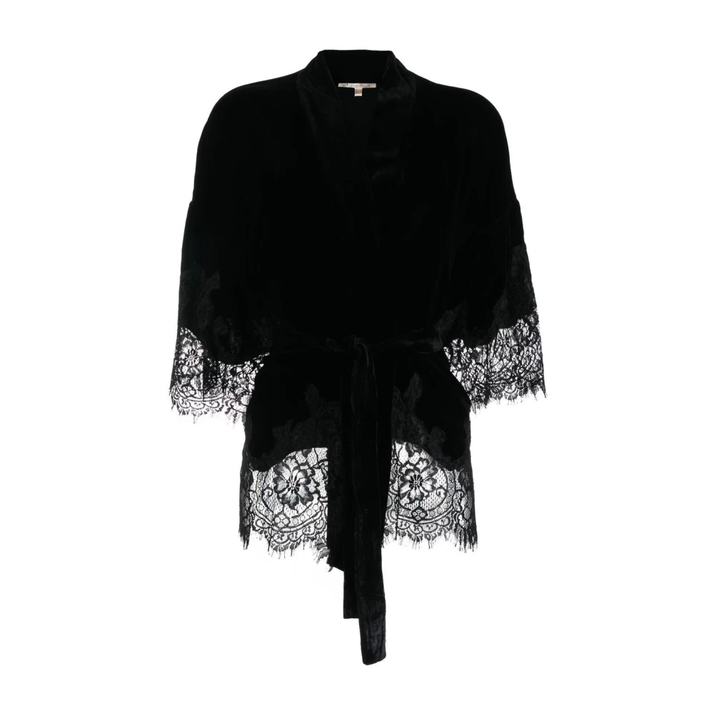 Gold Hawk Zwarte Bloemen Kant Riem Jurk Black Dames