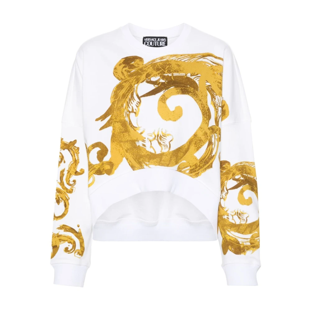 Versace Jeans Couture Witte Sweaters met Watercolor Baroque Design White Dames