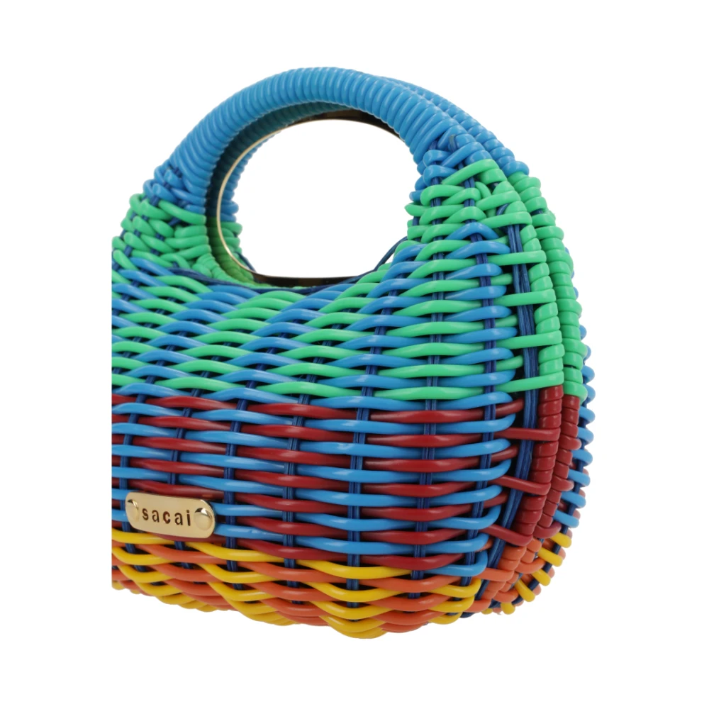 Sacai Rieten Handtas met Metalen Logo Plaat Multicolor Dames