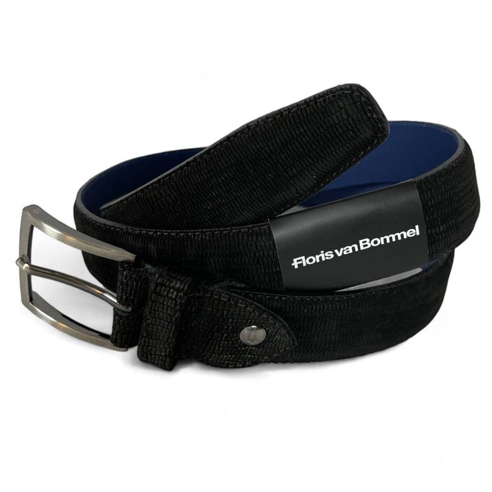 Van Bommel Heren Leren Riem met Reptielpatroon Black Heren