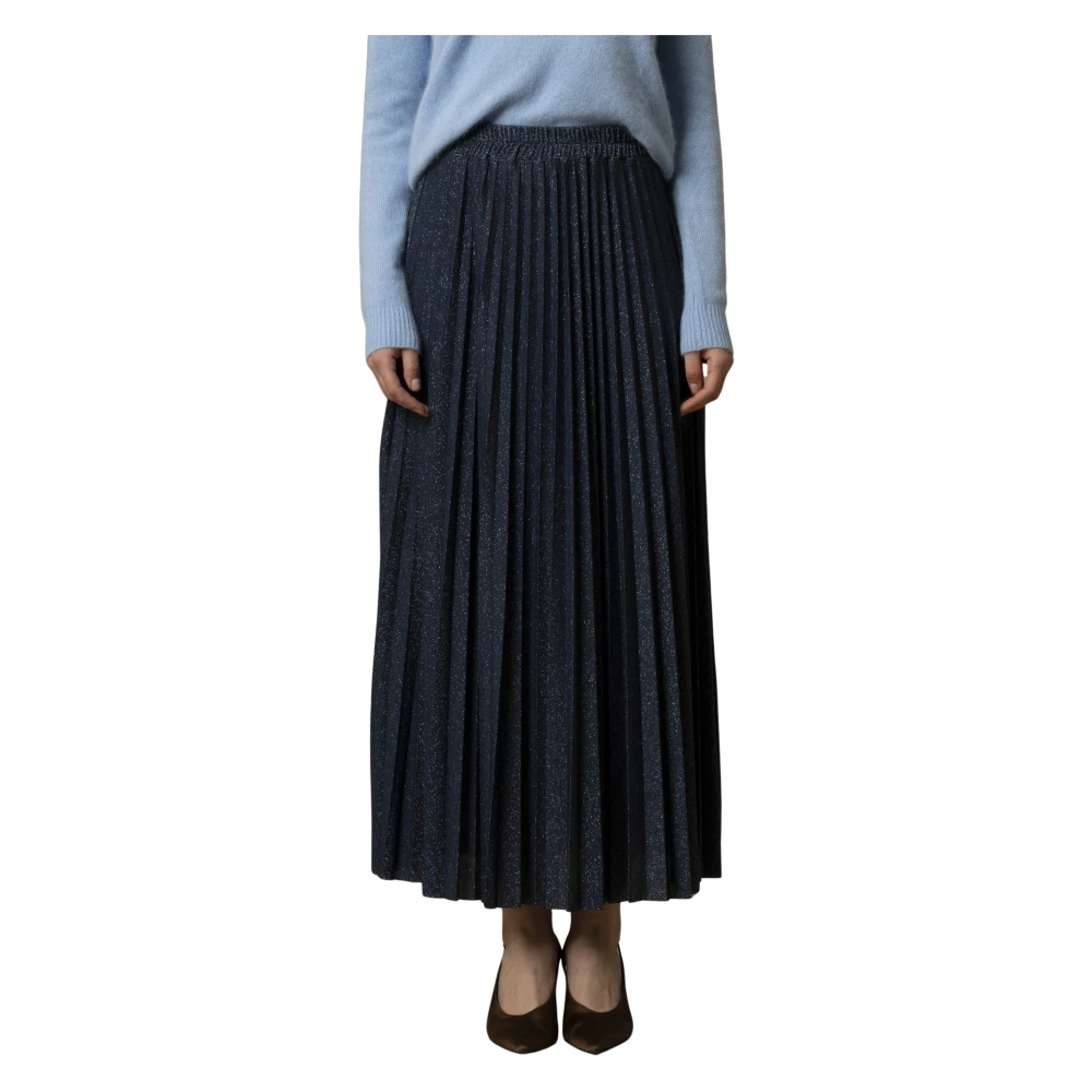 Kocca Women's Blue Maxi Skirts, M, Chic Pleated Ankle-Length Skirt With Pockets