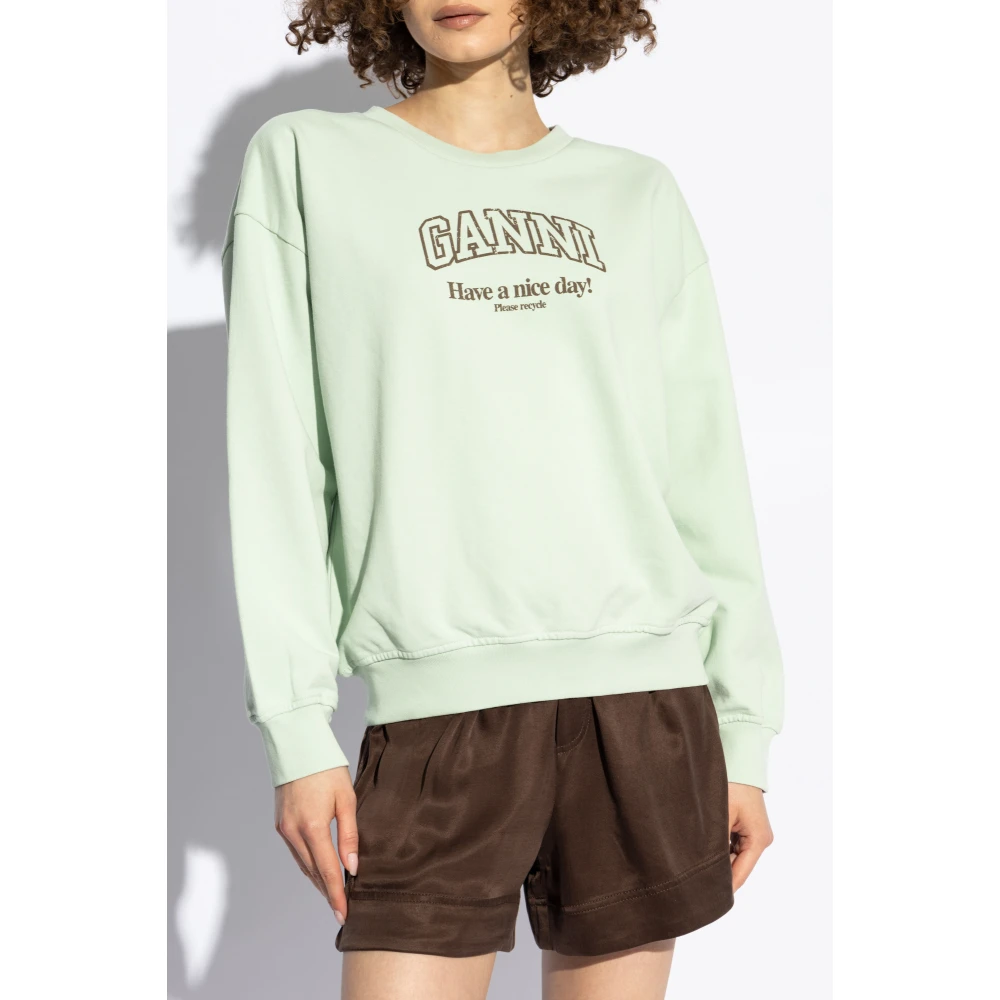 Ganni Sweatshirt met logo Green Dames