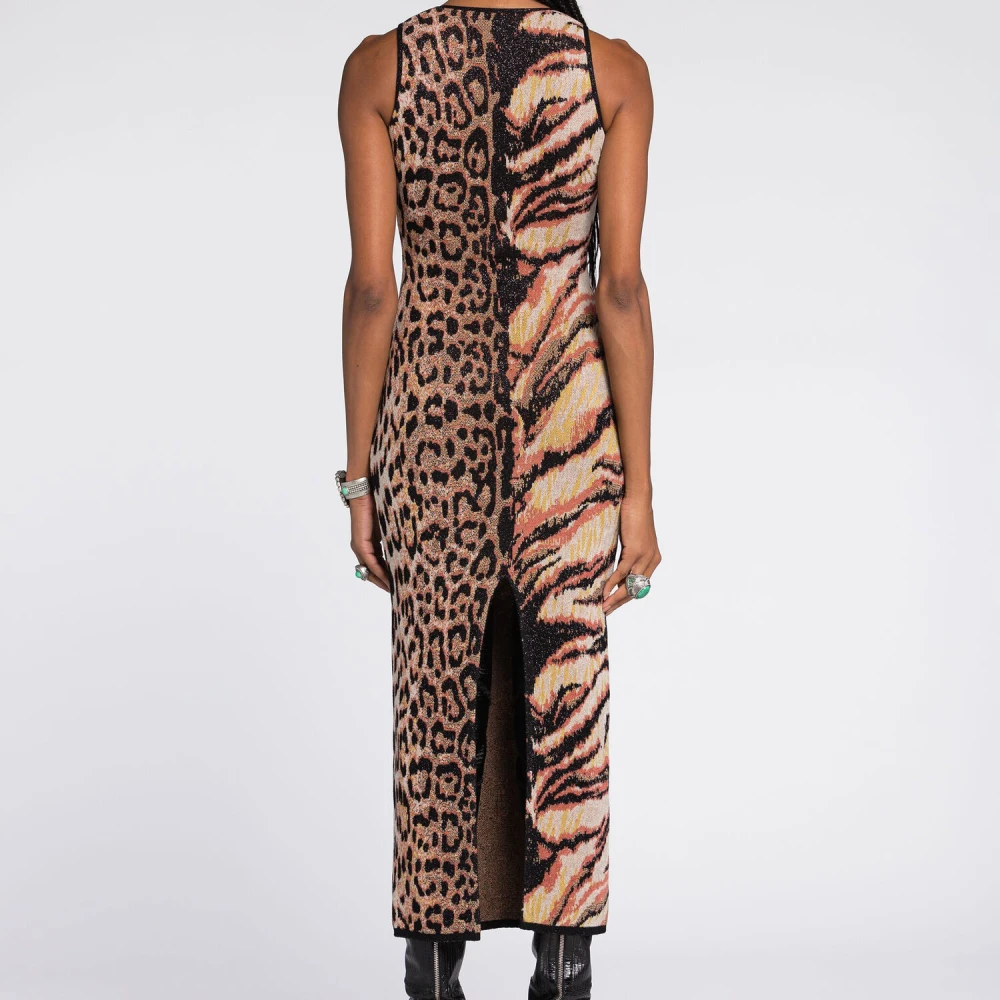 Roberto Cavalli Animal Jacquard Midi Jurk Bodycon Fit Multicolor Dames
