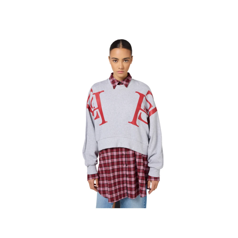 Elisabetta Franchi Grijze Katoenen Logo Print Sweater Gray Dames