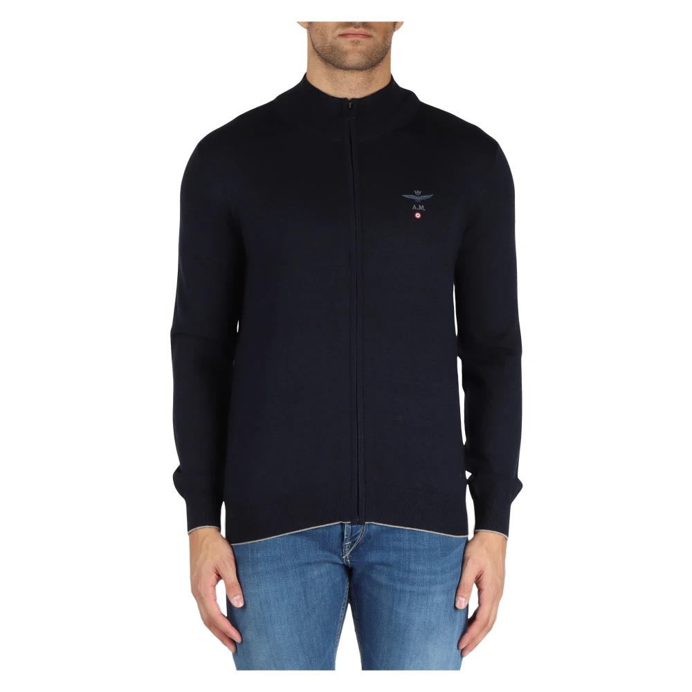 Aeronautica militare Wollen Cardigan met Rits Blue Heren