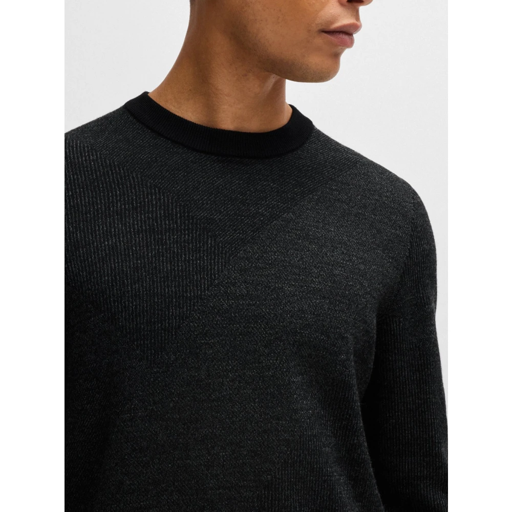 Hugo Boss Bicolor Jacquard Trui Regular Fit Black Heren