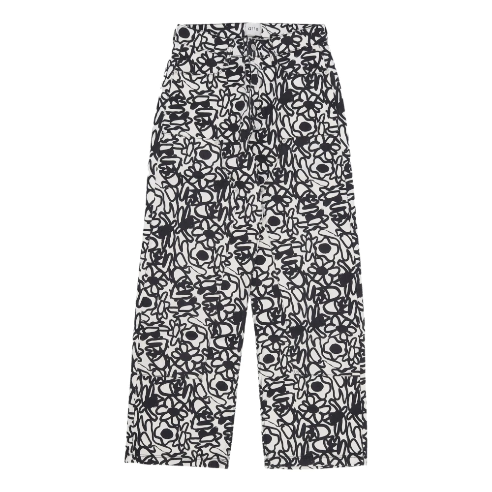Arte Antwerp Bloemenprint Wijde Pijp Denim Broek Black Dames