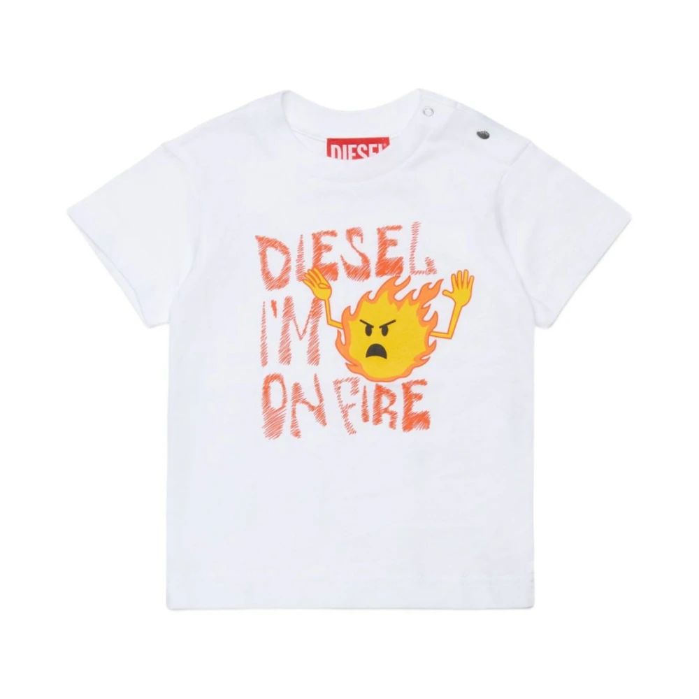 Diesel Unisex Kids White Kids Short Sleeve T-Shirts, 12 M, T-Shirt