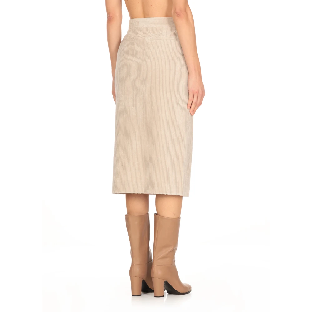 Antonelli Firenze Beige Corduroy Rok met Zakken Beige Dames