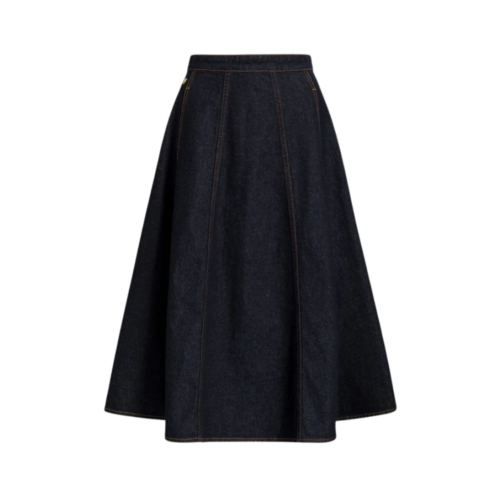 Alberta Ferretti Blue Flared Denim Midi Skirt With Af Logo - Female - Denim Skirts - Xs - Skirts
