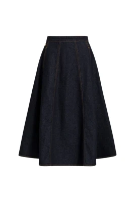Flared denim midi skirt with AF logo