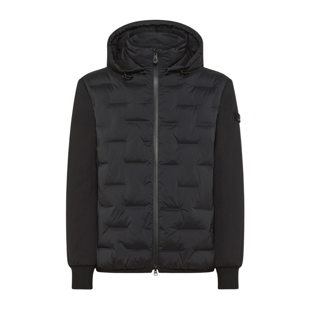 Peuterey Men's Black Winter Jackets, S, Detachable Hood Jacket In Jacquard Polyester And Technical Nylon Drill
